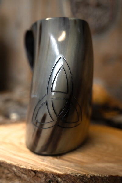 Horn mug with triquitra