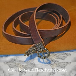 15th century belt with belt end London, black leather, brass buckle