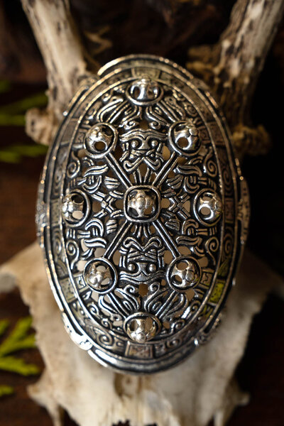 9th century shield brooch, Borre style, bronze