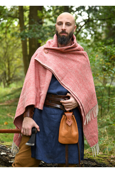 100% wool blanket / cloak, herringbone, red