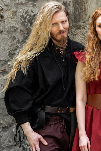 Pirate shirt with laces, black