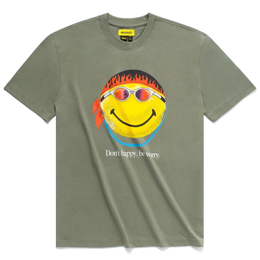Chinatown Market Smiley Don't Happy Be Worry T-Shirt Sage