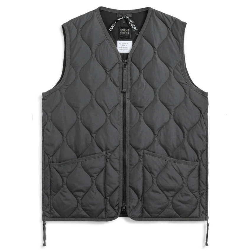 Taion  Military Zip V Neck Vest Charcoal