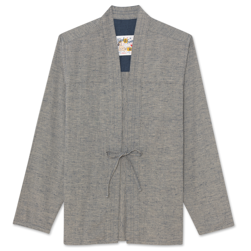 Naked & Famous Denim Kimono Shirt Linen Cotton Nep Blue