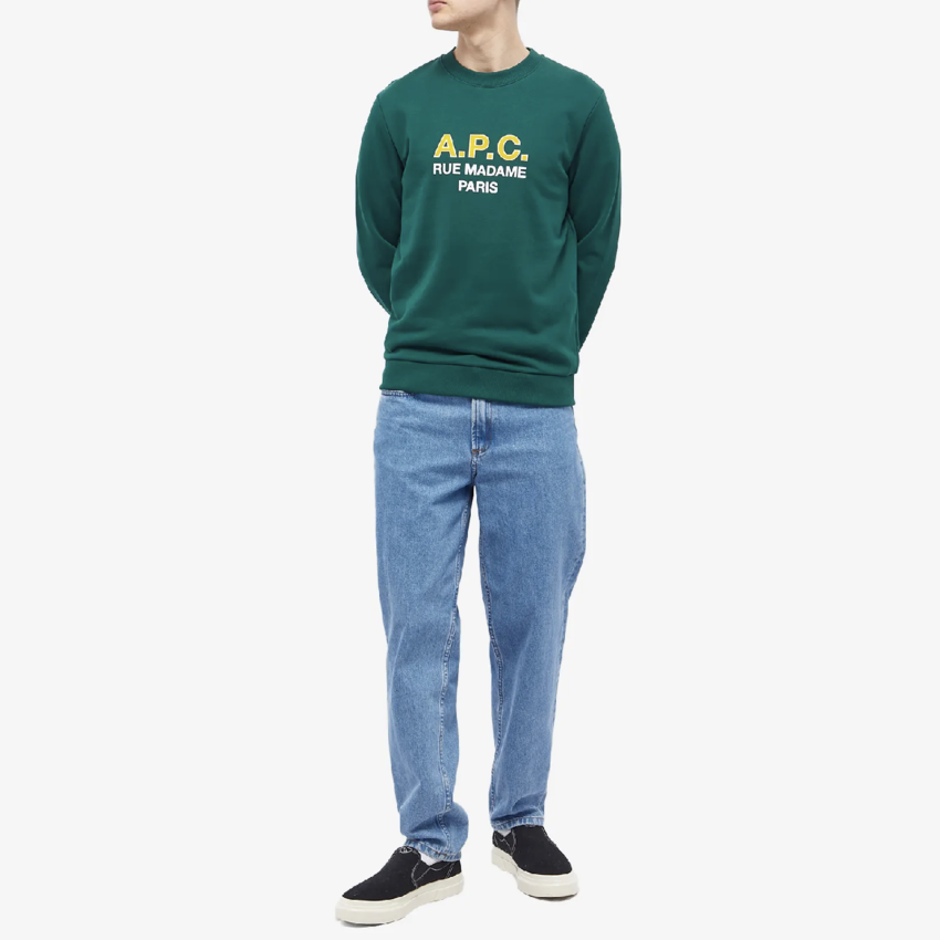 A.P.C. Paris Rue Madame Logo Crew Sweat Dark Green