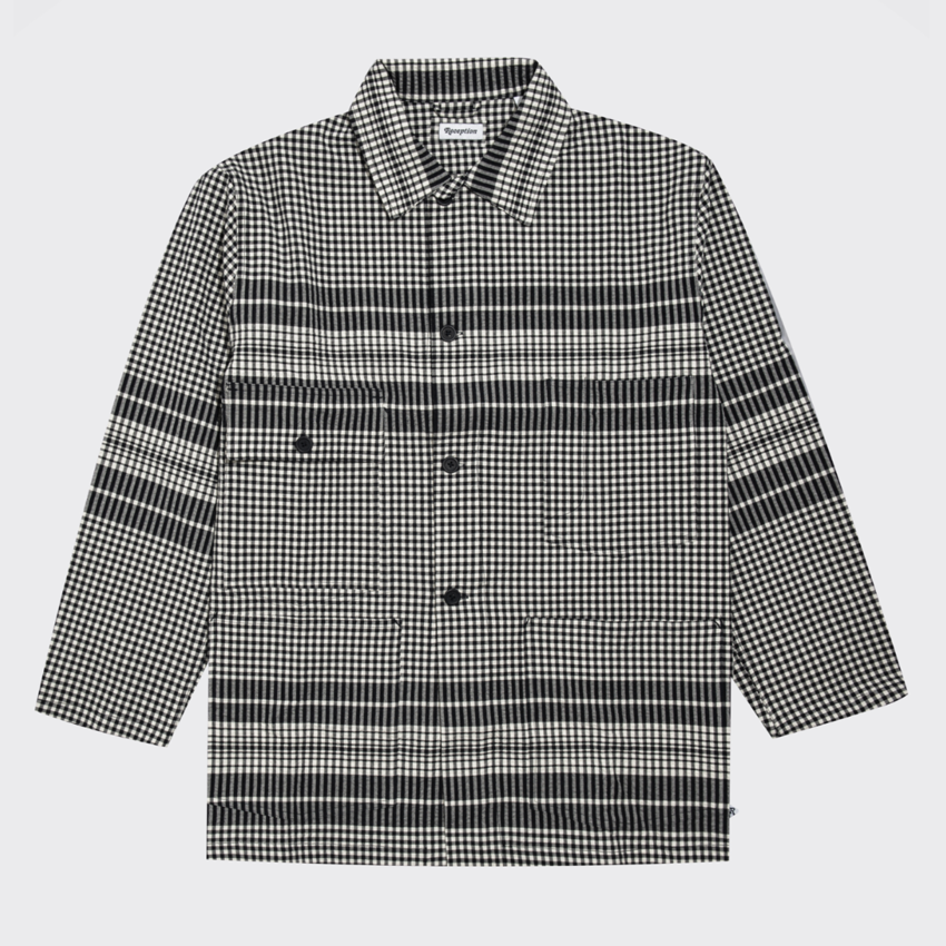 Work Jacket Seersucker Dark Navy/White