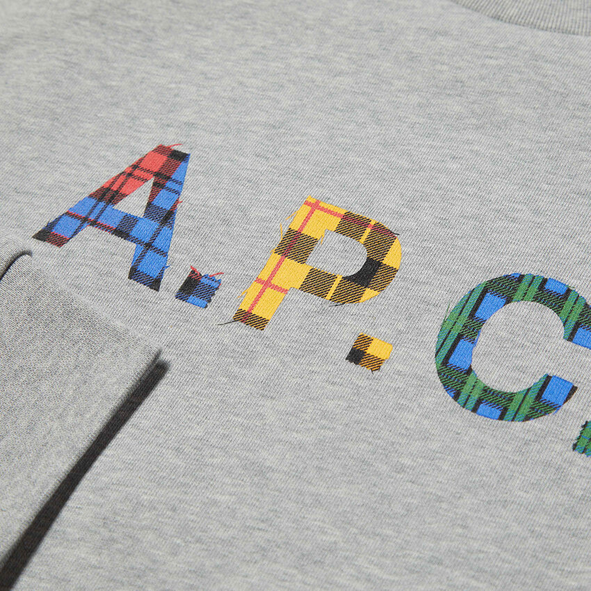 A.P.C. Paris Shaun Tartan Logo Crew Sweat Grey