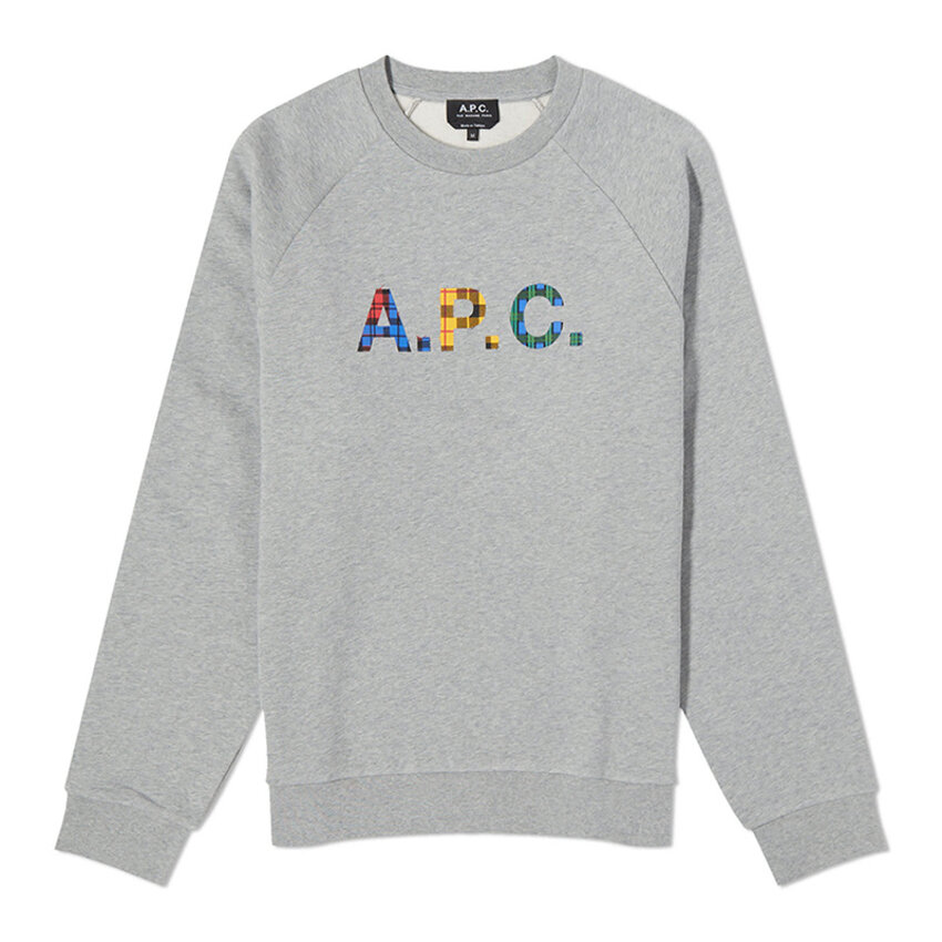 A.P.C. Paris Shaun Tartan Logo Crew Sweat Grey