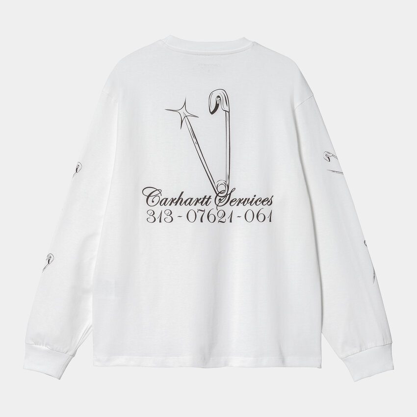 Carhartt WIP  L/S Safety Pin T-Shirt White/Bordeaux