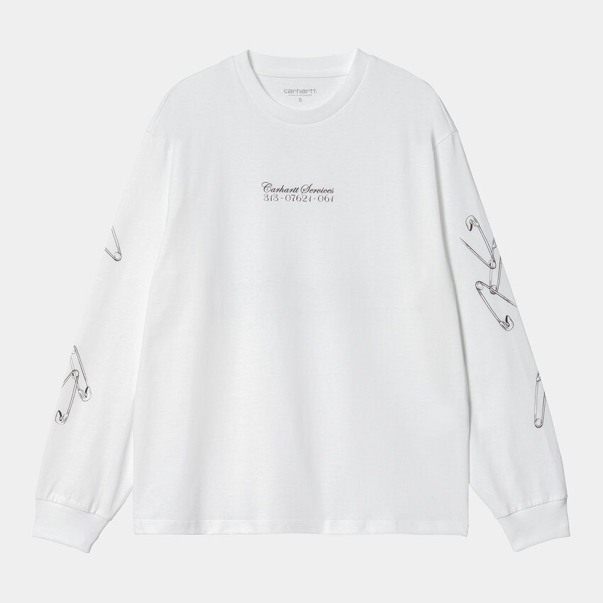 Carhartt WIP  L/S Safety Pin T-Shirt White/Bordeaux