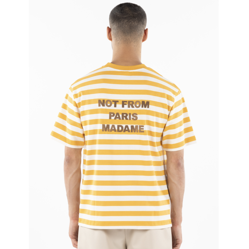 Drôle de Monsieur Striped Slogan Tee Ocre