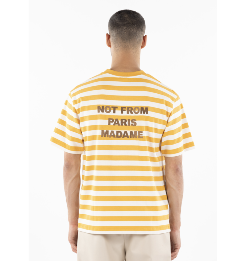 Drôle de Monsieur Striped Slogan Tee Ocre