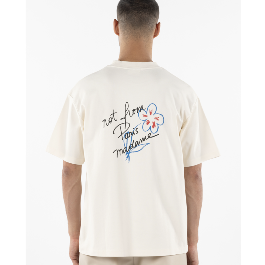 Drôle de Monsieur Sketched Slogan Tee Cream