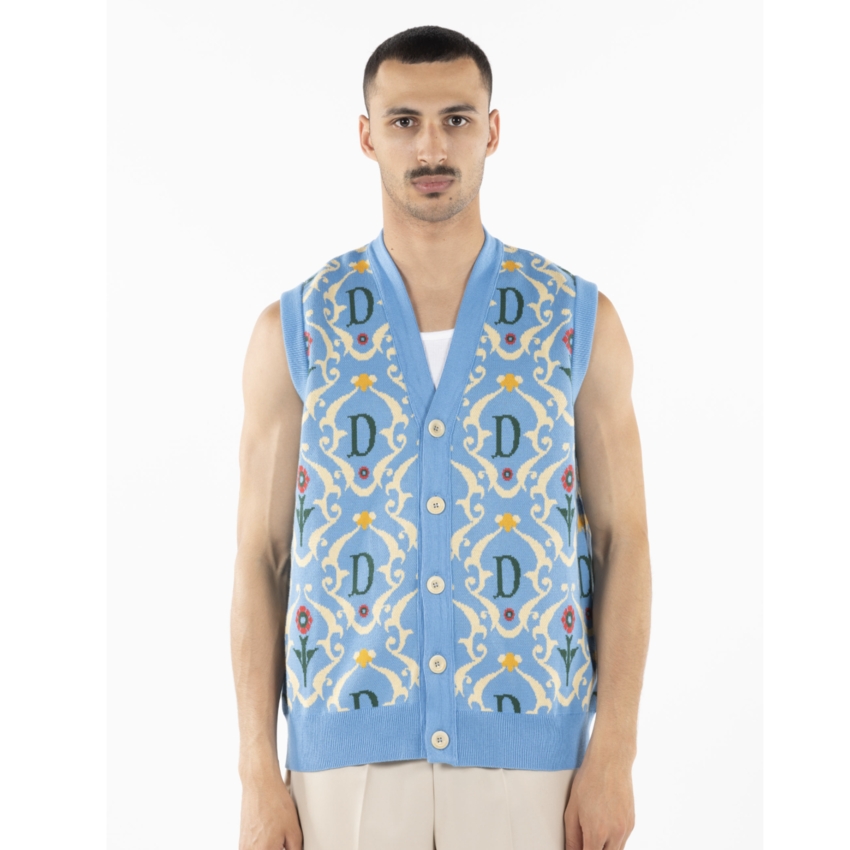 Drôle de Monsieur Ornaments Sleeveless Cardigan Blue