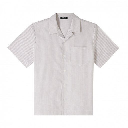 A.P.C. Paris SS Lloyd Striped Logo Shirt Beige