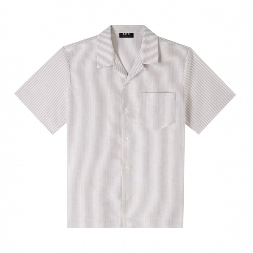 A.P.C. Paris SS Lloyd Striped Logo Shirt Beige