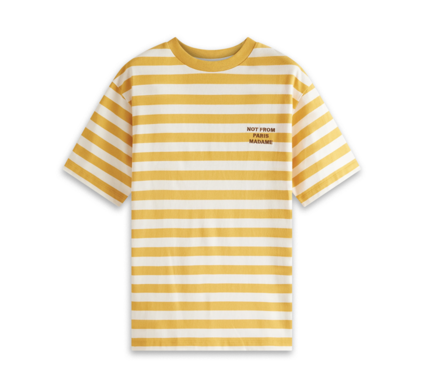 Drôle de Monsieur Striped Slogan Tee Ocre