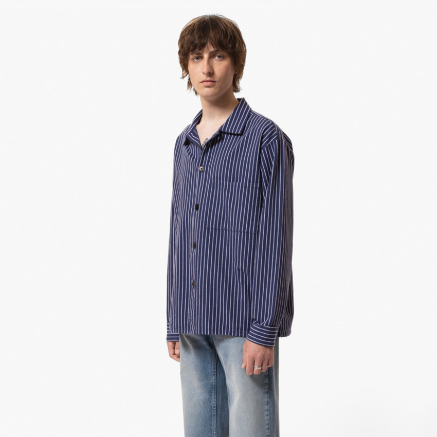 Nudie Jeans Berra Striped Worker Shirt Blue