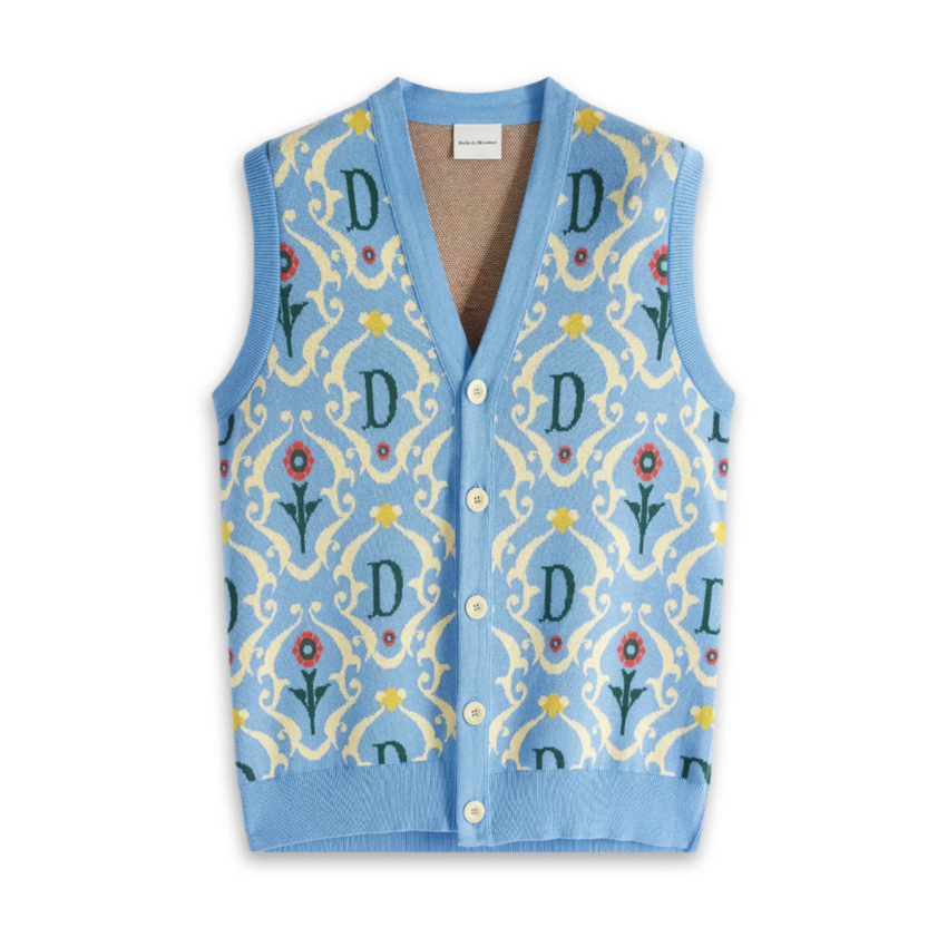 Drôle de Monsieur Ornaments Sleeveless Cardigan Blue