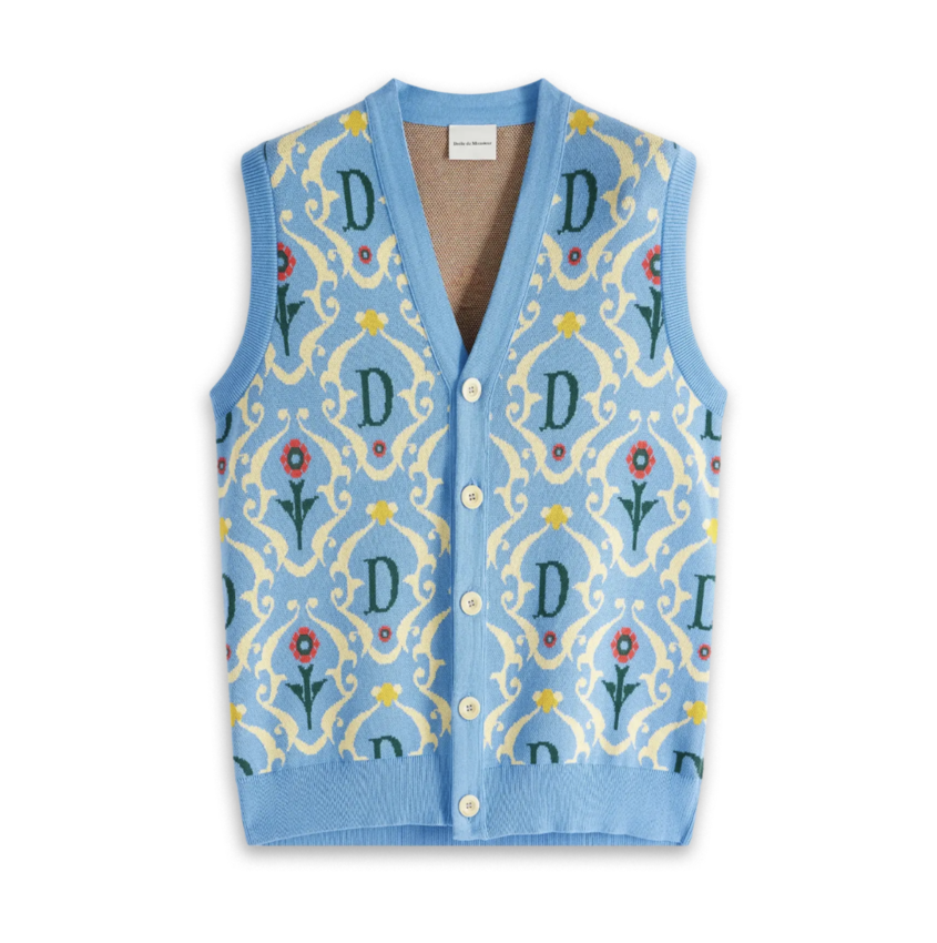 Drôle de Monsieur Ornaments Sleeveless Cardigan Blue