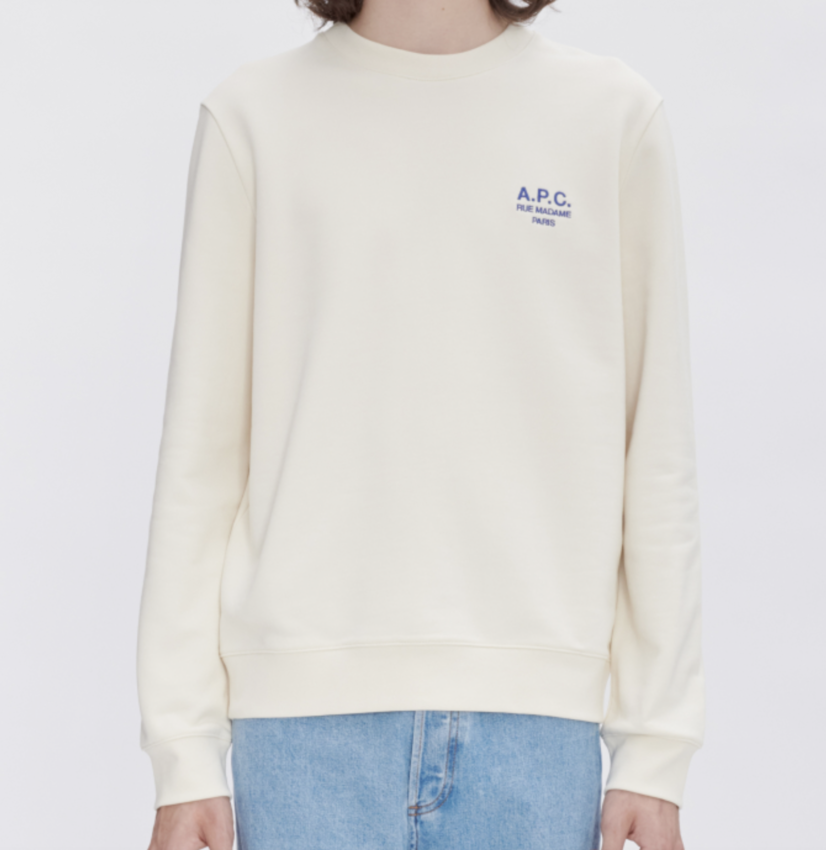 A.P.C. Paris Rider Small Logo Crew Sweat Off White/Blue