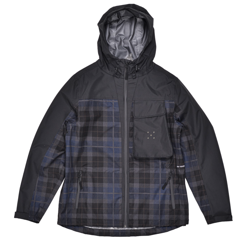 POP Trading Company Big Pocket Hooded Jacket Black/Navy Check