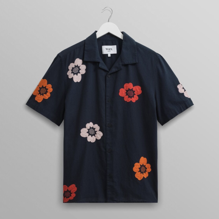 Wax London Didcot Shirt Applique Floral Navy