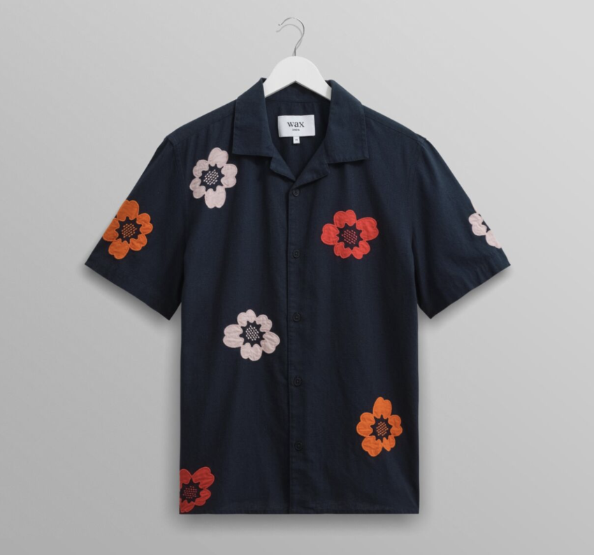 Wax London Didcot Shirt Applique Floral Navy