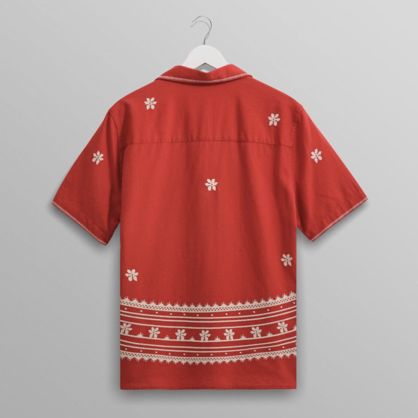 Wax London Didcot Shirt Daisy Embroidery Red/Ecru