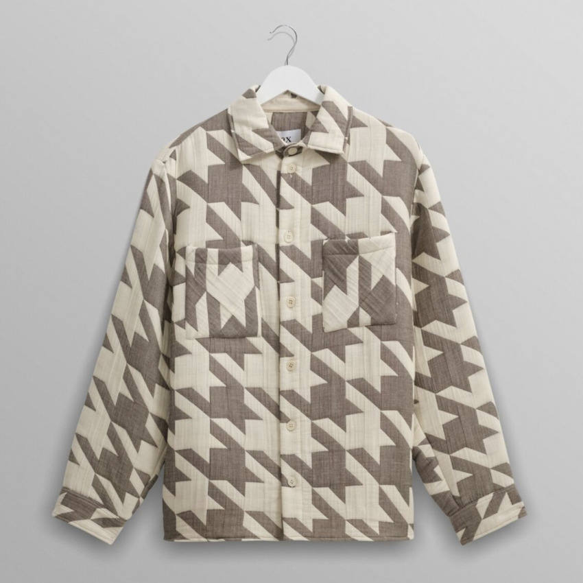 Wax London Whiting Overshirt Houndstooth Quilt Ecru