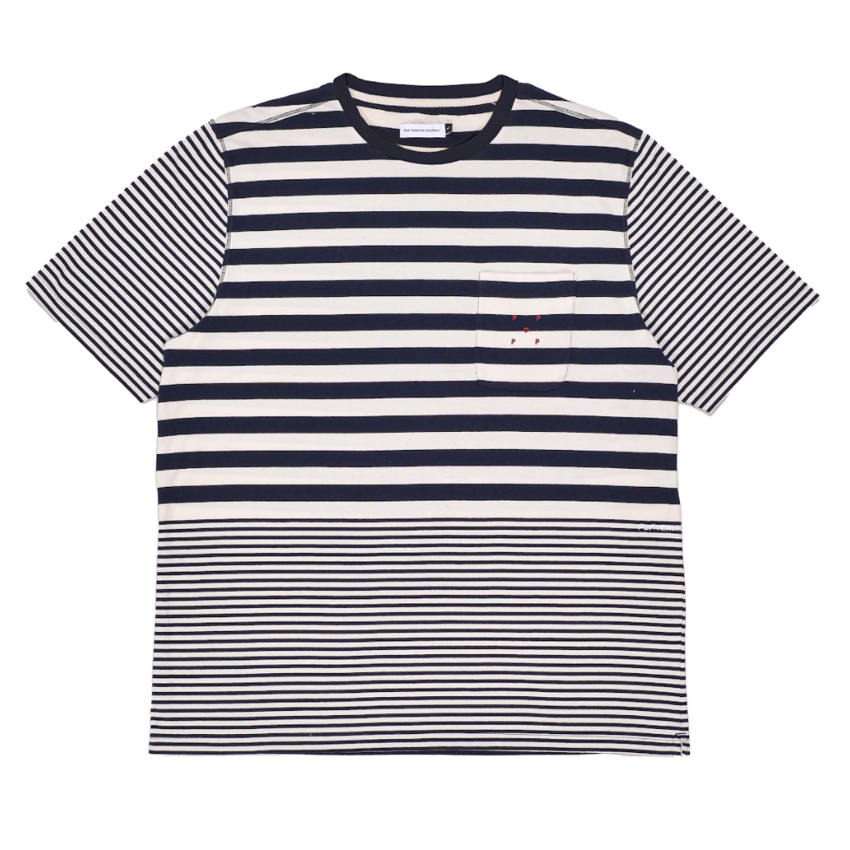 POP Trading Company Striped Pocket Tee Navy/Off White