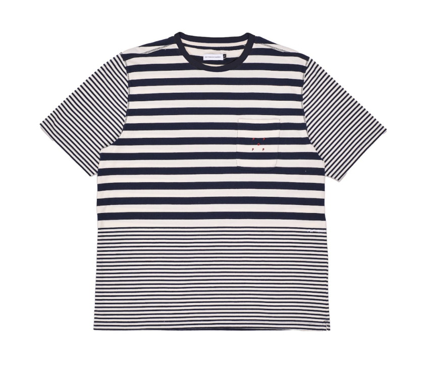 POP Trading Company Striped Pocket Tee Navy/Off White