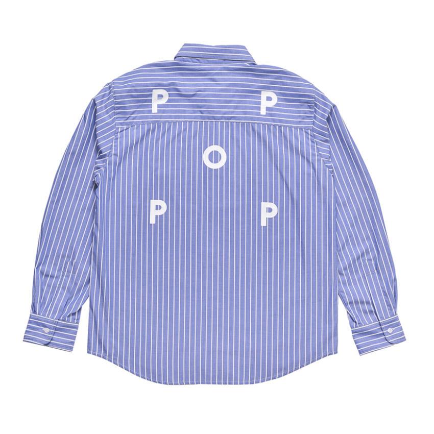POP Trading Company POP Logo Striped Shirt Blue
