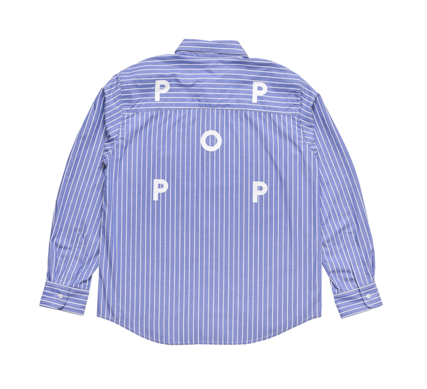 POP Trading Company POP Logo Striped Shirt Blue