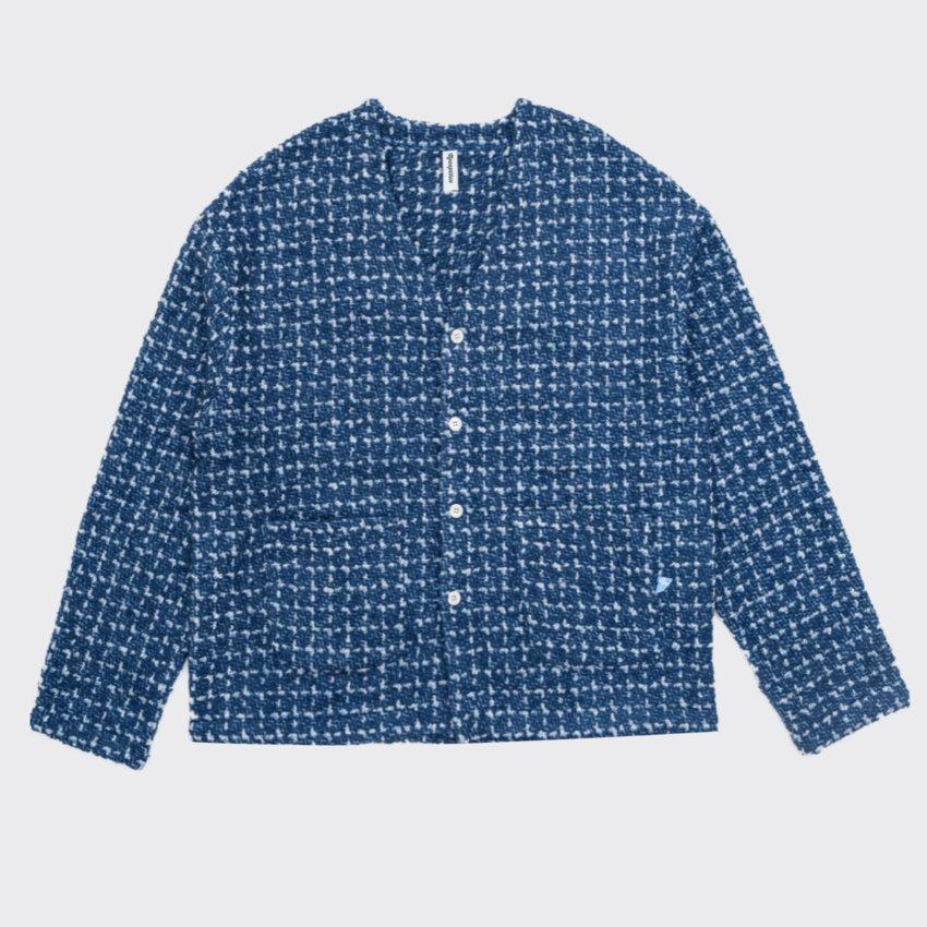 Henri Cardigan Boucle White/Mid Blue