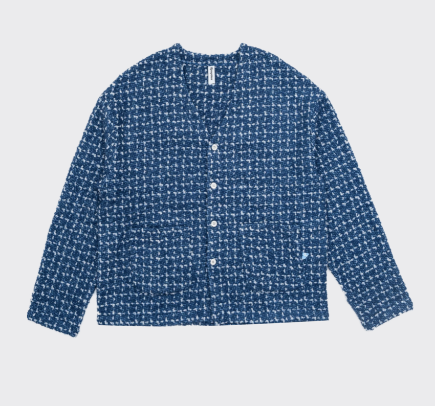 Henri Cardigan Boucle White/Mid Blue