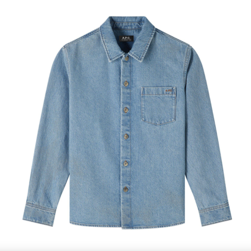 A.P.C. Paris Vittorio Embroidered Logo Overshirt Light Blue Denim