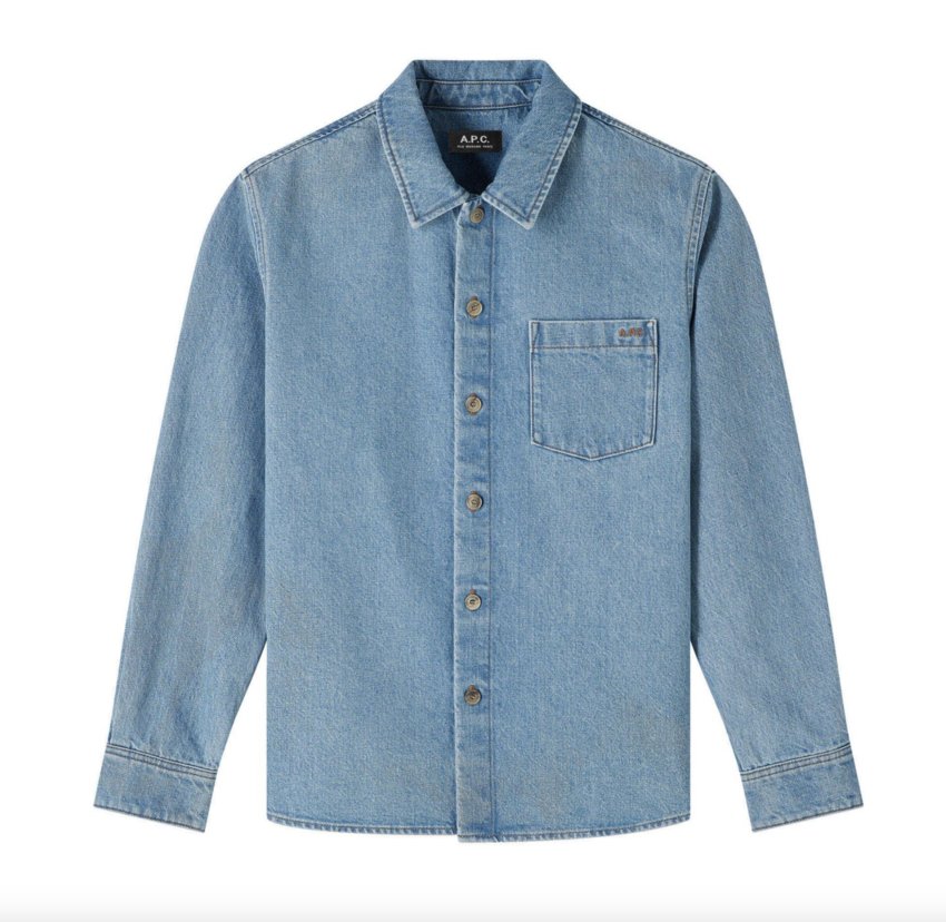 A.P.C. Paris Vittorio Embroidered Logo Overshirt Light Blue Denim