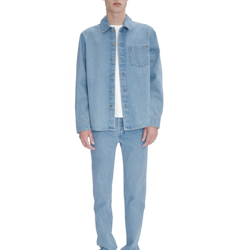 A.P.C. Paris Vittorio Embroidered Logo Overshirt Light Blue Denim