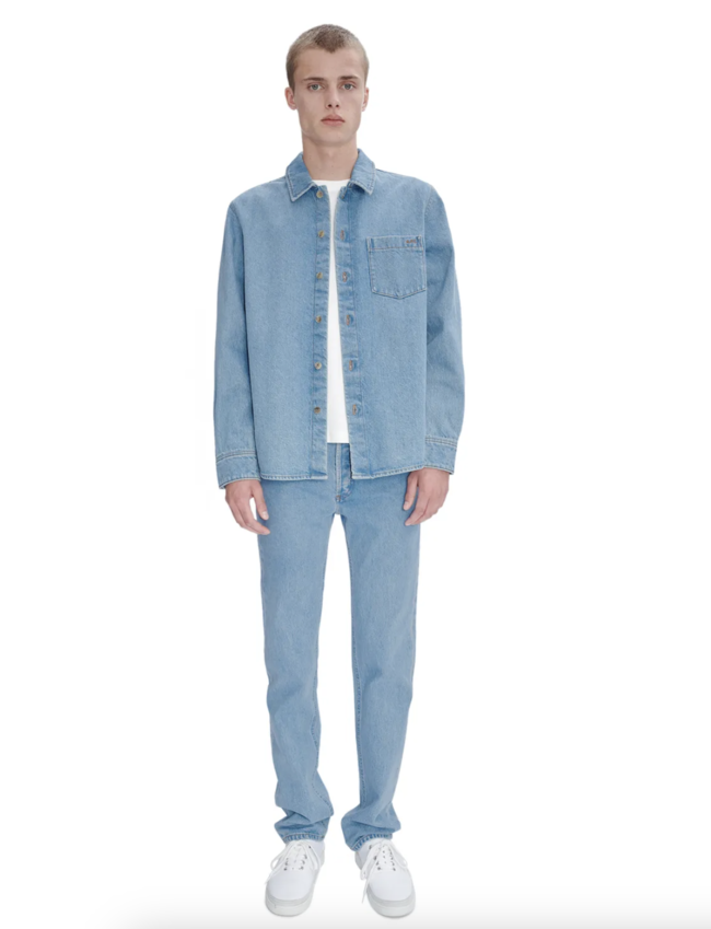 A.P.C. Paris Vittorio Embroidered Logo Overshirt Light Blue Denim