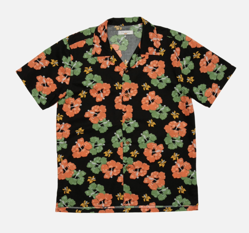 Nudie Jeans Arvid Flower Hawaii Shirt Black