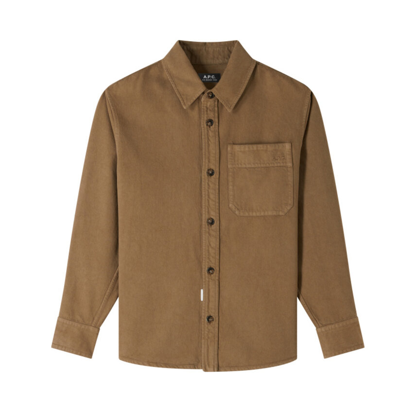 A.P.C. Paris Basile Embroidered Logo Overshirt Ice Brown