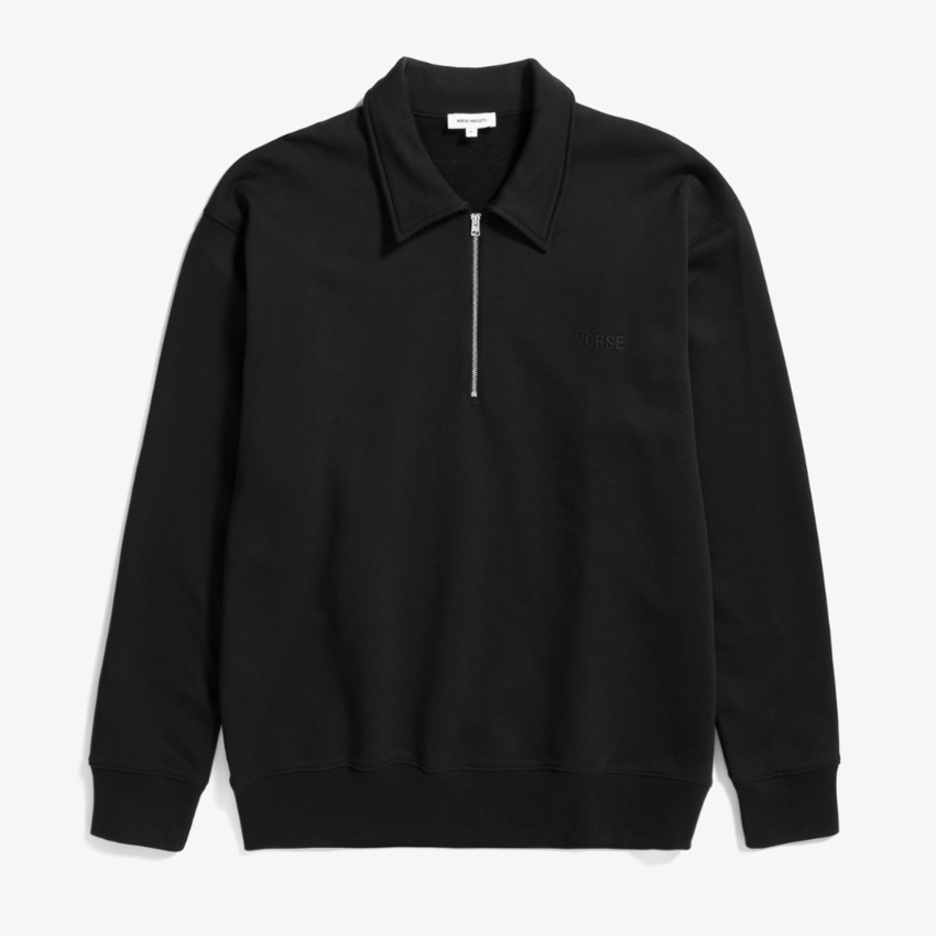 Norse Projects  Ketel Relaxed Organic Norse Logo Half Zip Black