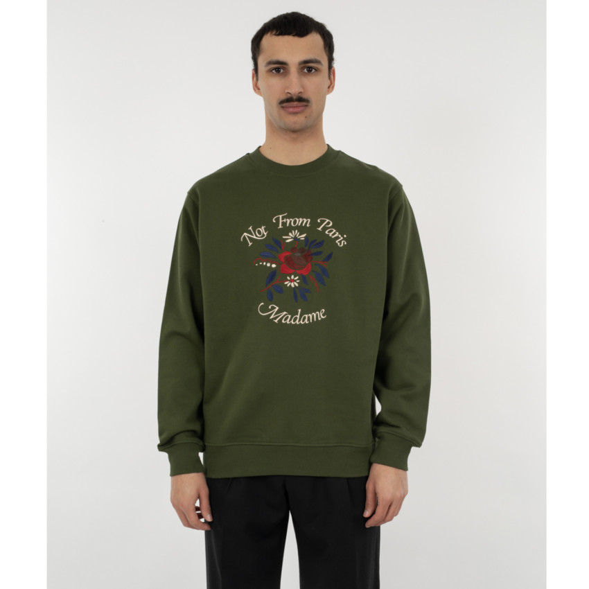 Drôle de Monsieur Flower Slogan Sweat Khaki