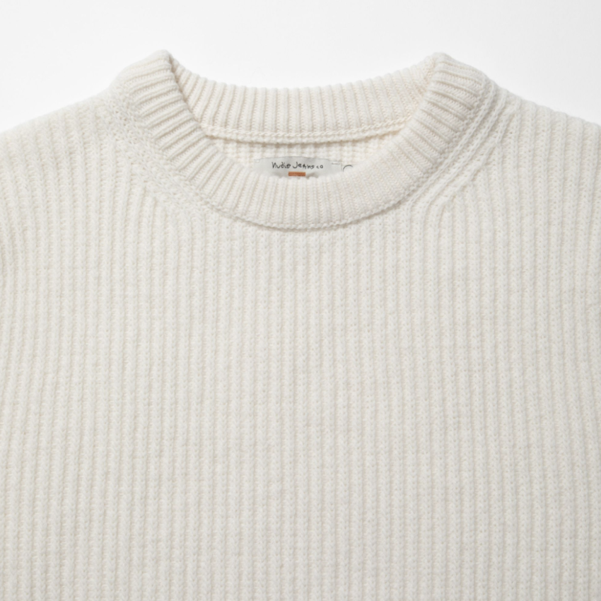 Nudie Jeans August Rib Wool Sweater Offwhite