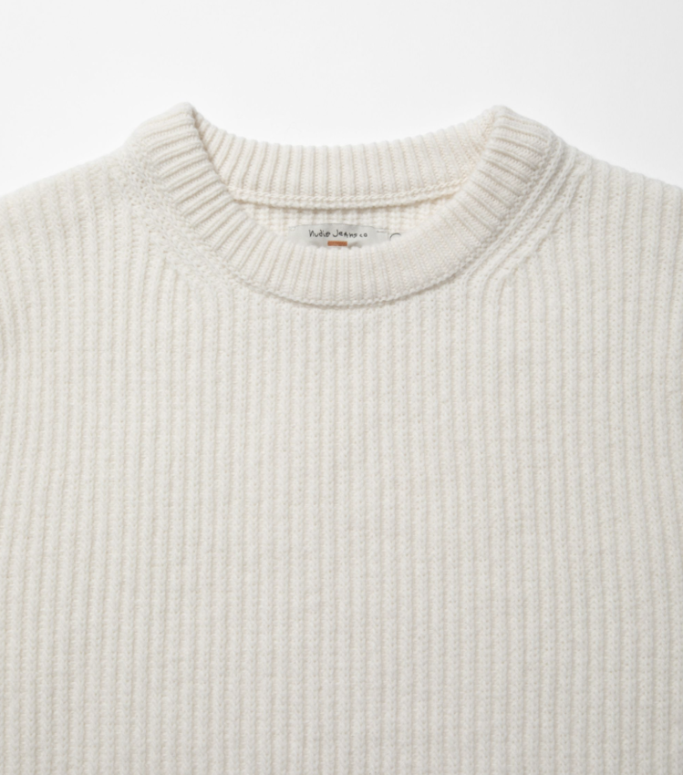 Nudie Jeans August Rib Wool Sweater Offwhite