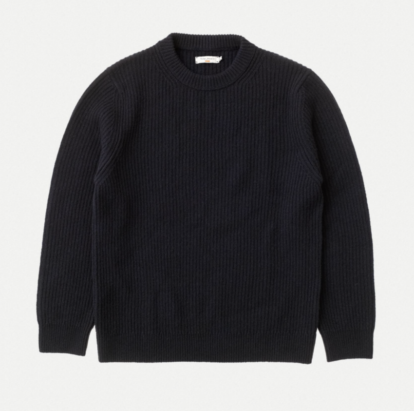 Nudie Jeans August Rib Wool Sweater Navy