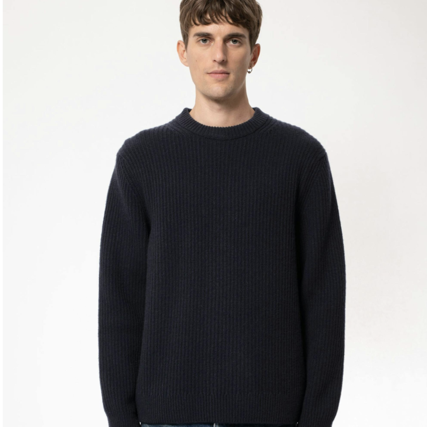 Nudie Jeans August Rib Wool Sweater Navy