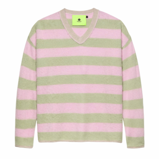 New Amsterdam Surf Association  Straight Fit V-Neck Light Green Cradle Pink Stripes