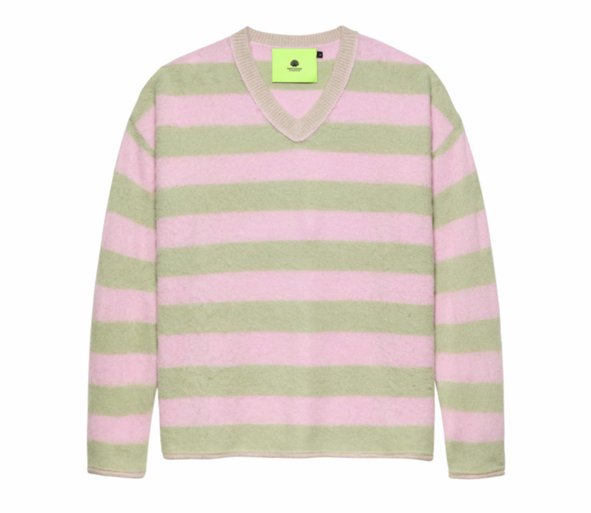 New Amsterdam Surf Association  Straight Fit V-Neck Light Green Cradle Pink Stripes